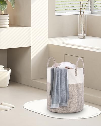 TIDEVAN Dirty Laundry Storage Basket, 38 L Woven Cotton Laundry Basket with Handle, Hand-Made Foldable Cotton Laundry Basket for Laundry Room, Bedroom, Bathroom - Image 6