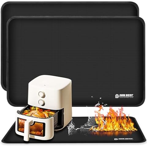 Heat Resistant Mat for Air Fryer Site, Fireproof Silicone Mat for Kitchen Countertop, Non-slip and Waterproof, Countertop Protector (Black, (30"X20") x2) Cover