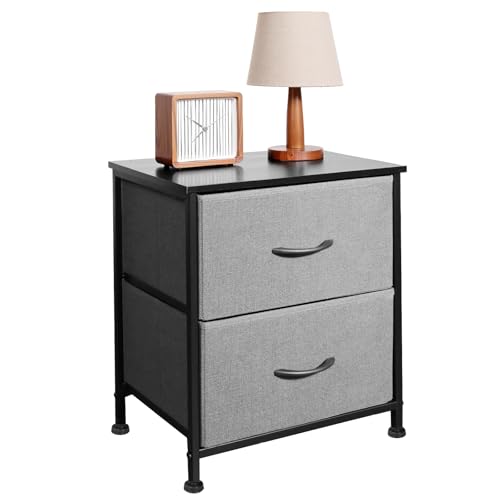 SHAWKEN Night Stand with One-Piece Steel Frame,2 Fabric Drawer Bedside