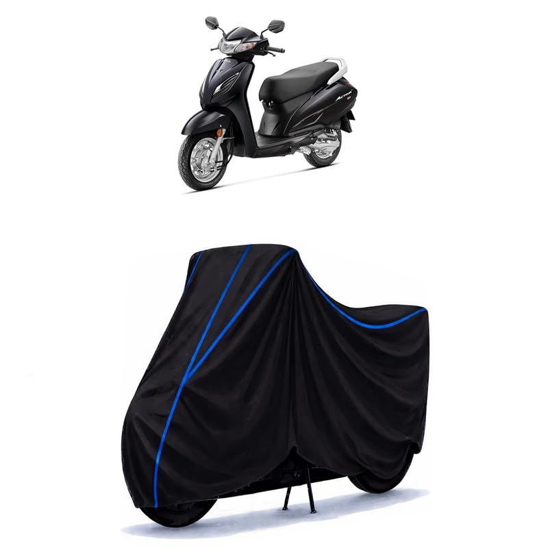 Image of Scooty Cover Water Resistant for Activa 7G | Universal Scooter & Bike Cover | Heavy Duty UV Dust, Rain & Scratch Protection | Elastic Fit All Weather Indoor Outdoor | Black with Blue Piping