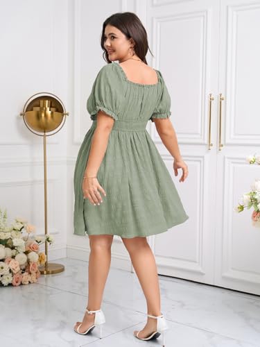 Image of SCOMCHIC Womens Plus Size Summer Dresses Casual Sun Dress Sweetheart V Neck Puff Short Sleeve Smocked A Line Mini Dress