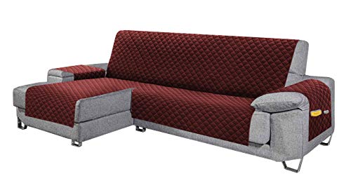 Cabetex Home - Cubre sofá - Chaise Longue - Reversible con ajustes y Bolsillos - Microfibra Acolchada Antimanchas (Granate)