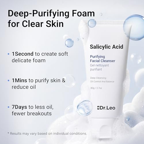 Dr.Leo Salicylic Acid Foaming Cleanser, Face Wash for Oily, Combo & Acne-Prone Skin | 8 Amino Acids Gentle Non-Irritating, 3X Crystal Jelly Deep Clean, Oil Control, Prevents Breakouts, 2.7 oz