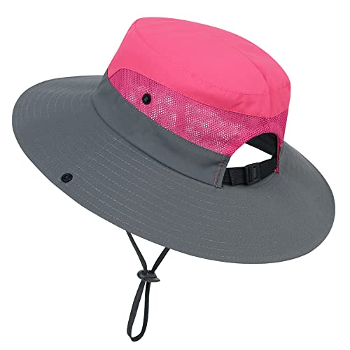 Zando Kids Sun Hat For Girls Mesh Outdoor Sun Protection Bucket Hat Foldable Safari Hats For Girls Wide Brim Summer Beach Fishing Cap With Ponytail Hole Red Hat Kids Watermelon Red-Grey L #TOP2