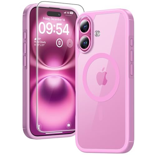 Image of TAURI for iPhone 16 Case, Compatible with MagSafe, Pink | with Screen Protector, Not-Yellowing Military-Grade Protection, Shockproof Slim Magnetic Case for iPhone 16