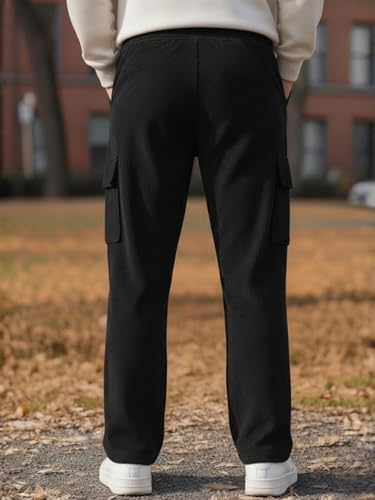 Image of Men's Ribbed Casual Cargo Pants | Stretchable & Comfortable Lower | Elastic Waist Drawstring | Relaxed Fit Stretchable & Comfortable Textured Fabric Cargo Pant for Men