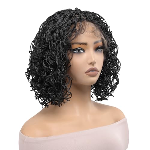 Short Braided Wig Kinky Faux Locs Wig Handmade Bohemian Cornrow