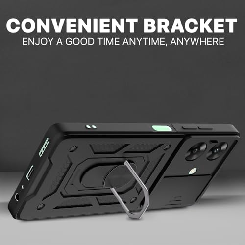 Image of Pikkme D10 Tough Armor Bumper Case | 360 Protection Case | Sliding Camera Shield Cover & Ring Holder Stand Back Cover for Realme Narzo N61 / Realme C61 4G (Black)