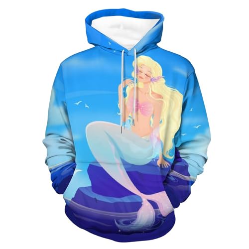 Pull Sirène Ensoleillée UMENG Sweat à Capuche Manches Longues Imprimé S