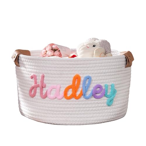 JUOOE Baby Basket Gift Personalized Name Baskets for Baby Shower Empty Cute Toy Storage Cotton Rope Woven Organizing Newborn Nursery Girl & Boy Baby Keepsake