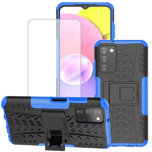 Jhxtech for Galaxy A03S Case, Samsung A03S Case with Tempered Glass Screen Protector, [Kickstand] [Heavy Duty Protection] Shockproof Protective Case for Samsung Galaxy A03S (blue)