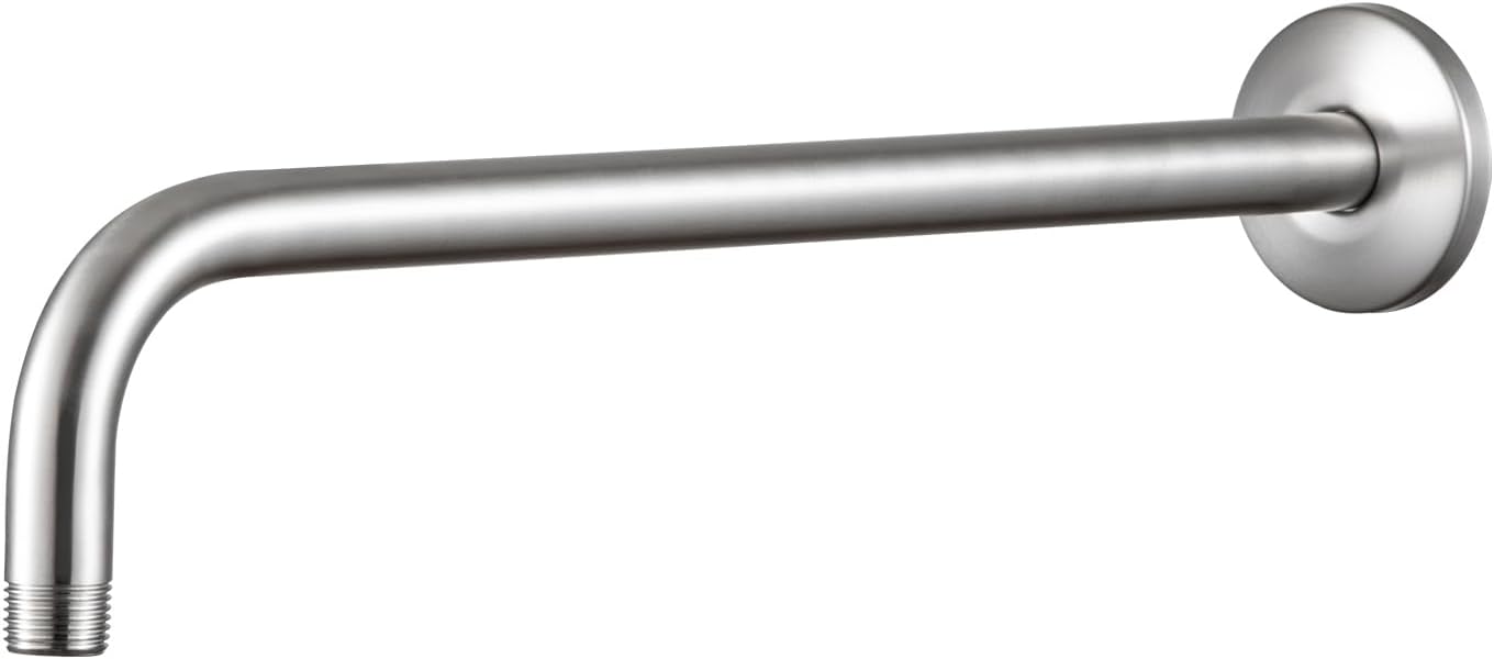 OFFO Shower Arm with Flange, 16 in Brushed Nickel Wall Mount Replacement Angle Shower Head Arm Wall-Mounted For Fixed Shower Head & Handheld Showerhead