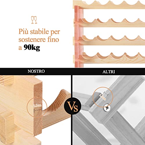 COSTWAY Cantinetta Portabottiglie Vino in Legno di Pino, Portabottiglie per Vino con 6 Ripiani, per 72 Bottiglie di Vino, per Cucina, Bar e Cantina (72 Bottiglie) - immagine 5