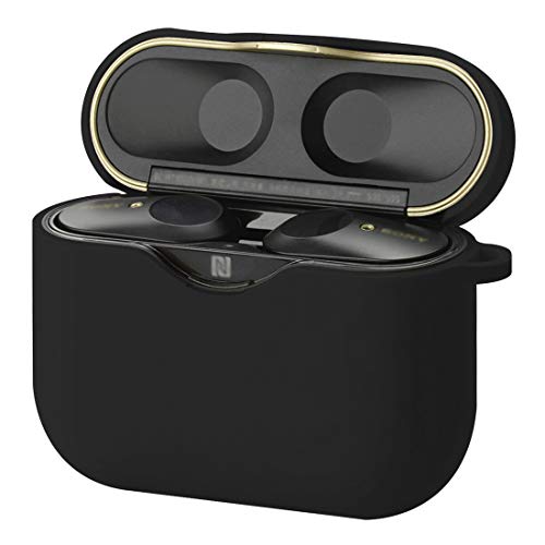 Geekria Silicone Cover Case Compatible with Sony WF-1000XM3, 1000XM3S, 1000XM3B True Wireless Earbuds, Protective Earphones Skin Cover with Keychain Hook, Charging Port Accessible