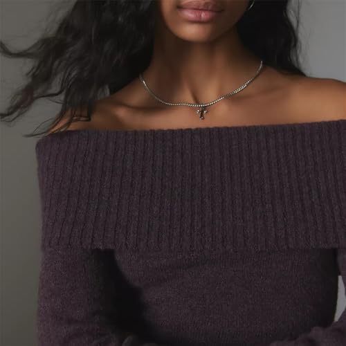 Image of Women Off The Shoulder Sweater Y2k Long Sleeve Boat Neck Knit Cropped Pullover Tops Fall Trendy Going Out Streetwear