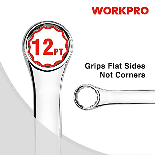 Workpro 12-Piece Combination Wrench Set, Sae 1/4"-7/8", Premium Cr-V Wrench Sets, 12Pt, Mirror Polish Chrome Plating With Organization Bag #TOP2