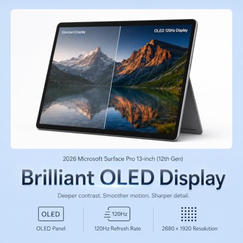 Image of Microsoft Surface Pro 2026, 13 inch OLED 2-in-1 Laptop Tablet (12th Gen), 3K 120Hz Touchscreen, Snapdragon X2 Elite AI Copilot+ PC, Wi-Fi 7, USB4, 16GB RAM, 2TB SSD, KB, Pen, MS365, Windows 11, Dune