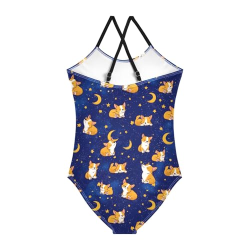 Dog Moon Pattern Girls One Piece Swimsuits Summer Quick Dry Beach Bathing Suit2