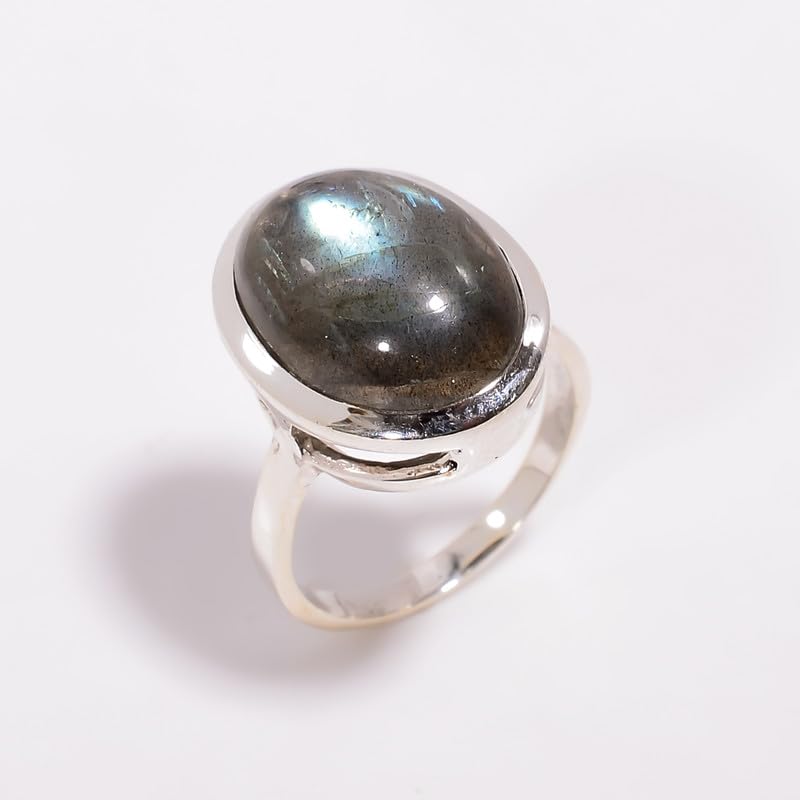 Bague de déclaration argent cabochon ovale labradorite naturelle - 2