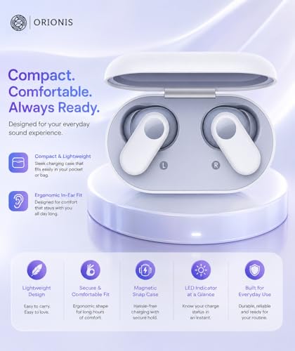 Image of ORIONIS Buds 2R Earbuds with 12.4mm Dynamic Drivers, 4-Mic AI ENC, Bluetooth 5.4, 38H Playback, Fast Charging, Low Latency Gaming & IP55 Water Resistance (White)