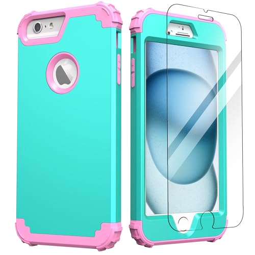 IDweel for iPhone 6S/6 Plus Case with Screen Protector Men, Mint Green/Pink - image 1