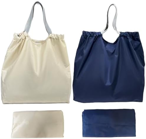 XKE-X 2 Pack Foldable Reusable Shopping Bags - 210D Nylon Waterproof Grocery Tote Bag Handbag with Drawstring Mouth & Reinforced Handle, Compact Bag for Work, Travel, Groceries, Beach, Storage