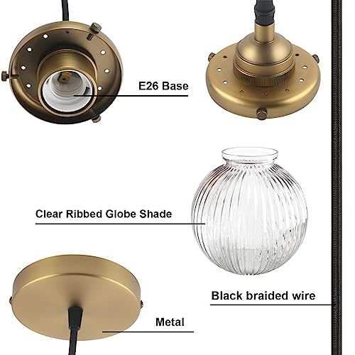 Yosoan 1-Light Vintage Kitchen Hanging Pendant Light Fixture, Single Hardwired Indoor Vanity Luxury Retro Textured Striped Round Glass Shade Samll Lamp For Dinning Room Living Room Island thumb #6