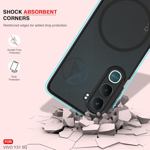 Image of AESTMO Vivo Y31 5G Back Cover | 360 Protection | Matte Frosted Hard Back Translucent | Compatible with MagSafe Accessories (MagSafe Matte Hard Black Bumber)