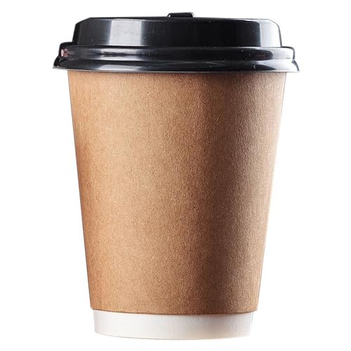 lzysmxw 紙コップ 二重断熱紙コップ 使い捨てドリンクカップ クラフト 蓋付き 耐熱 ペーパーカップ 厚紙カップ コーヒー カップ お茶カップ 二重クラフトカップカフェラテ テイクアウト 使い捨て 50個 業務用品 (500ml)