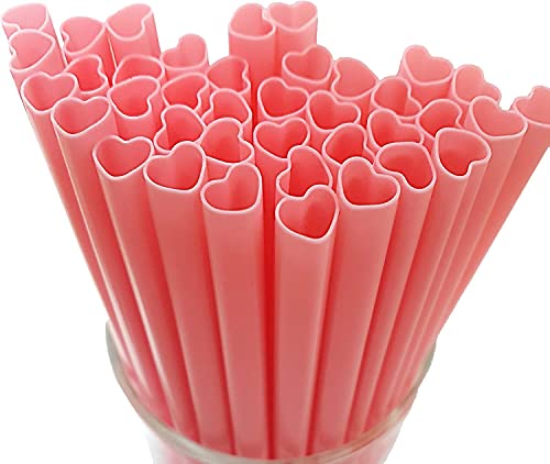 100 pitillos plásticos rosas forma corazón desechables miniatura 1