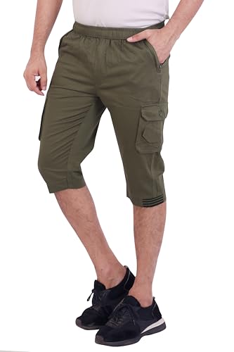 Image of Men Cotton Regular Fit Solid Knee Length Short | 2 Zipper Pocket | 4 Button Pockets | Versatile Half Pants for Everyday -