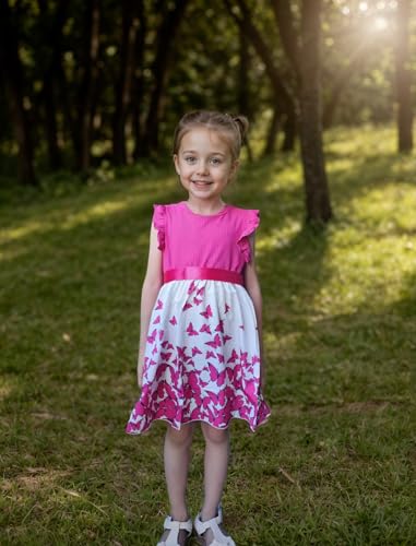 Girls' Summer Butterfly Print Dress Sleeveless Ruffled A-Line Sundress Holiday Party Daily Wear for 3-10Years2