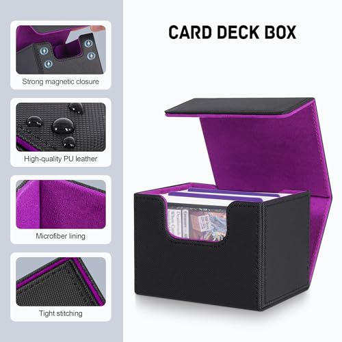 Image of ZLCA Card Deck Box for Trading Cards, MTG Commander Deck Box Holds 120+ Single Sleeved, Leather Magnetic Card Storage Case Fits for TCG CCG Magic(Black Set)