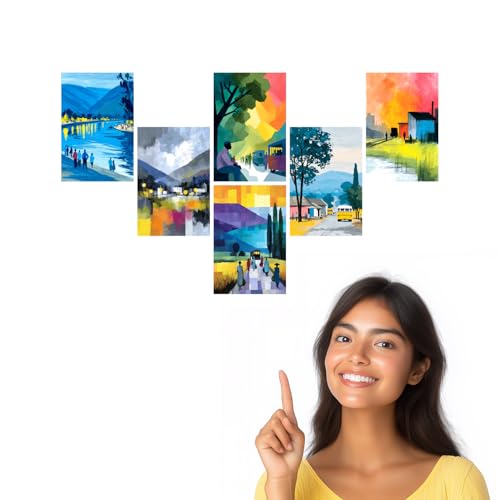 Image of SiddArtify Abstract Landscape Wall Art Prints Set - Modern People Poster Decor for Living Room Bedroom Office - Set of 2-4x6 Inch - Board (Pack of 6) - Sticker (Pack of 6)