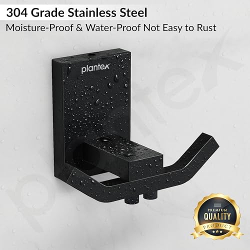 Image of Plantex 304 Grade Stainless Steel Robe Hook /Cloth Towel Hanger /Door Hanger Hook /Bathroom Accessories - Pack of 1 (Crystal, Black)