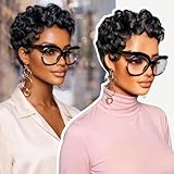 showreal Pixie Cut Wigs Human Hair for Black Women Short Pixie Cut Wigs 100% Real Human Hair Lightweight Glueless Natural Black Layered Pixie Wig(025-1B)