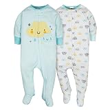 Gerber Baby Girls' 2 Pack Zip Front Sleep 'n Play,Clouds,NB