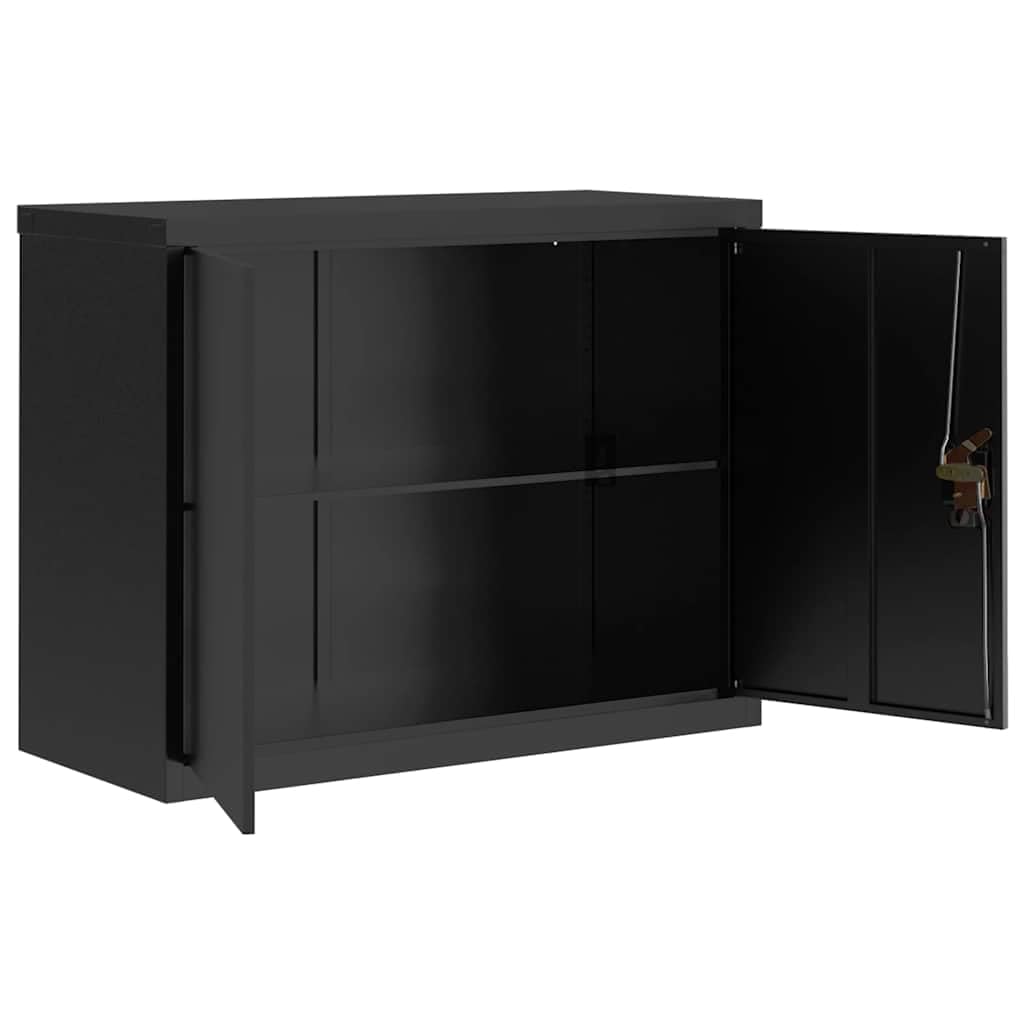 Armadio portadocumenti nero, 90 x 40 x 70 cm, in acciaio, richiudibile con 1 ripiano, armadio da ufficio per cartelle, documenti e carta, ideale per ufficio, studio, home office e archivio
