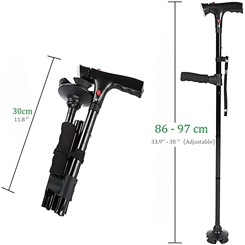 Folding Cane With Led Light, Adjustable Canes And Walking Sticks For Seniors, Walking Cane Stick For Men And Women With Cushion 2 T Handle And Pivoting Quad Base For Arthritis Disabled And Elderly #TOP5