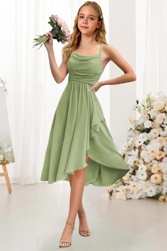 Girls' Spaghetti Straps Chiffon Junior Bridesmaid Dress with Ruffle A-Line Flower Girl Dresses for Weddings3