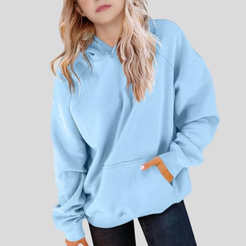 Plus Size Hooded Sweatshirts For Big Kids Dressy Casual Comfy Realxed Sweatshirt Solid Color Pullover With Pockets2