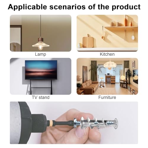 100 Stück Rigipsdübel, Selbstbohrender GipskartondüBel Metall mit Schrauben, Rigipsdübel Metall Zur Befestigung an Beton, Ziegeln, Trockenbauwänden