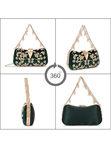 Image of TOOBA Handicraft Clutch Purse For Women with Sleek Design Embroidered Leaf Clutch| Trendy Stylish Bridal, Party, Wedding Sling Bag