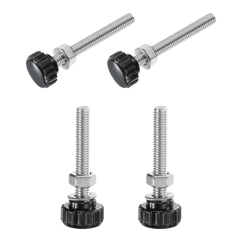 sourcing map 4 Sets Knurled Knobs Thumb Screws with Nuts Washers, Metric M6 x 50mm Male Thread 18mm Plastic Head, 304 Stainless Steel Stud Hand Knobs Clamping Thumbscrews Handles, Black
