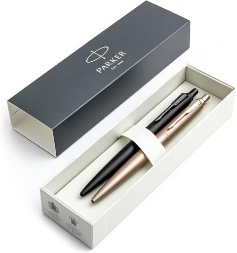 Parker Jotter XL - Juego de bolígrafos monocromáticos de color negro mate y oro rosa mate monocromático, punta media, tinta azul, caja de regalo