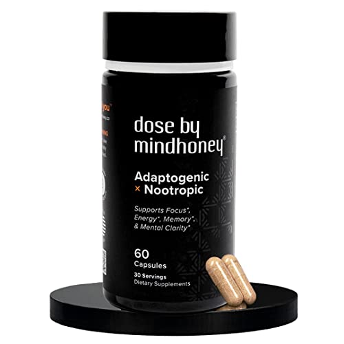 MINDHONEY | DOSE 60 Count, Premium All-in-One Nootropic Brain Supplement | Focus, Mood, Energy, & Memory | Functional Mushrooms & Adaptogens - Lion’s Mane, Ashwagandha, L-Theanine, Bacopa, & Vitamins