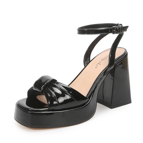 Women's Wedge Sandals Padded Bows Chunky Heel Wide Plaform Round Toe Shape Patent Leather Sexy Dress Shoes