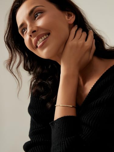Image of Charm-In Gold Chunky Cuff Bangle Bracelet for Women - 14K Gold Plated Minimalist Lightweight Jewelry Gift