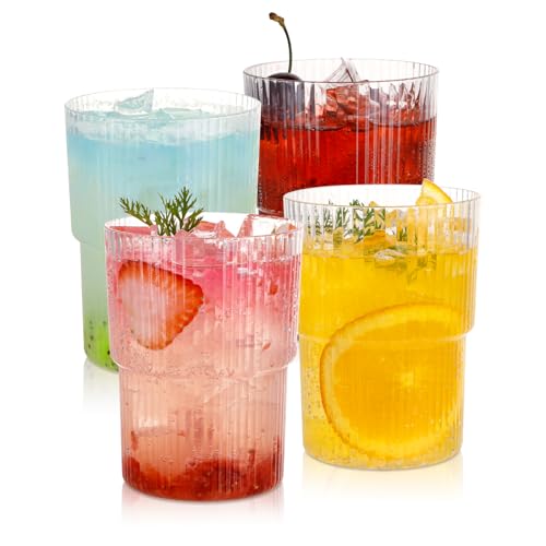 Hioasis 4pcs Clear Plastic Tumblers - 18oz Reusable Cups, BPA-Free & Dishwasher Safe for Beer, Iced Coffee, Juice, and Cold Drink
