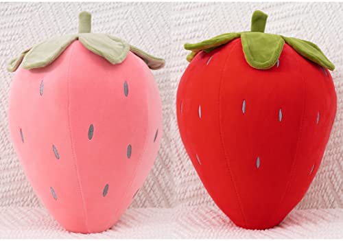 Image of XIXISA 2 Pcs Strawberry Plush Pillow Set, Cute Fruit Stuffed Strawberry Plush Pillows Plushies for Kids Teen Girls Home Decor (Red+Pink 7.8Inch)